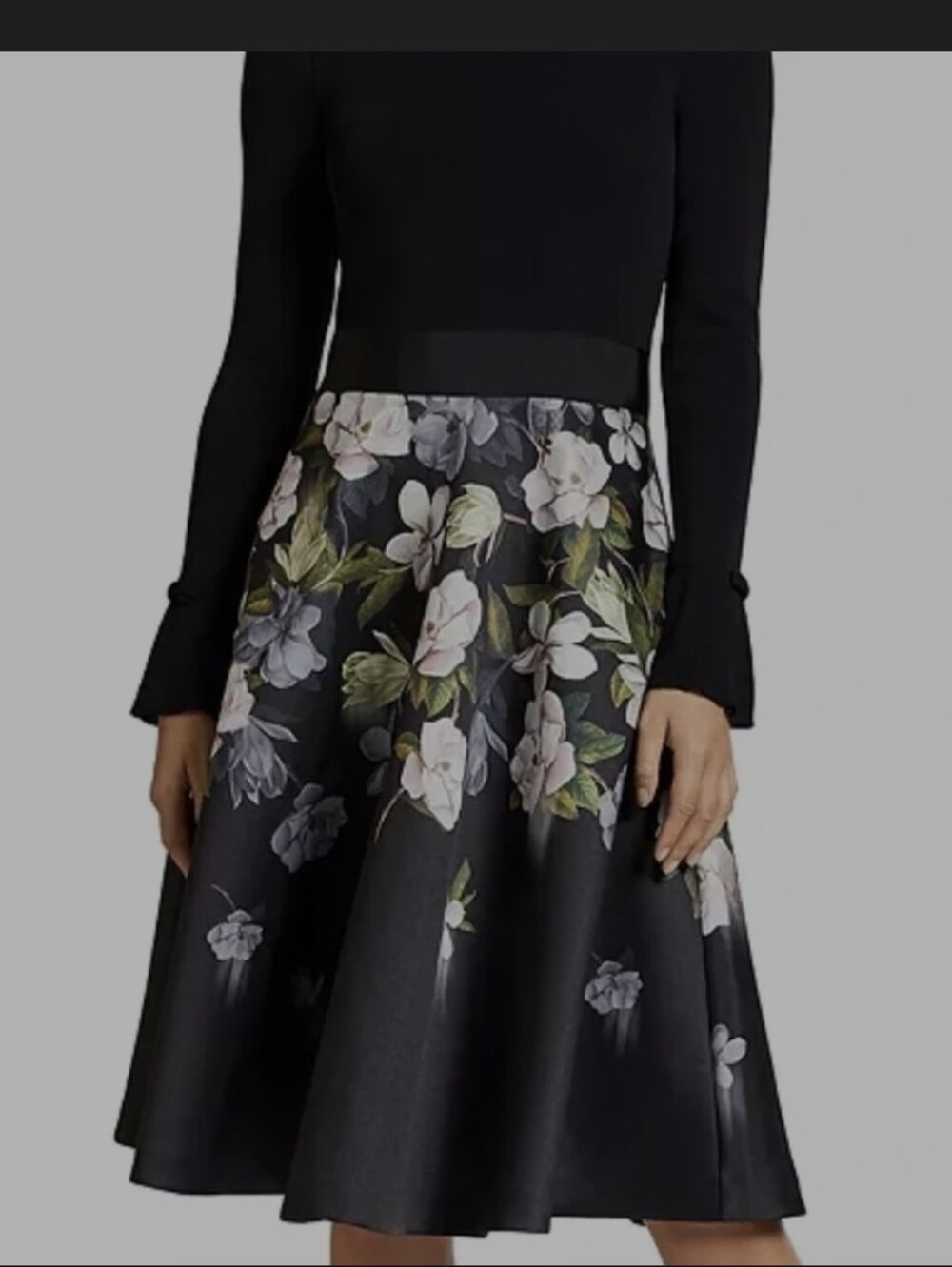 TED BAKER EUC NERIDA FIT FLARE BOTTOM LONG SLEEVE KNIT TOP DRESS